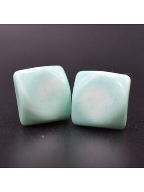 Vintage Mint Green Square Stud Earrings Lightweight Minimalist Style